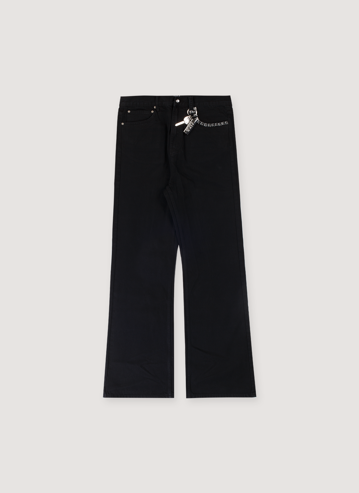 Alice Hollywod Palladium Jeans Jet Black cotton denim pants with removable lighter keychain, back view  Alice Hollywood Palladium Jeans Jet Black - Image 2 | Authenticated at Pieces Los Angeles