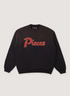 Pieces Paradise Crewneck Sweater Rusted Black with faded look and red Pieces logo, front view