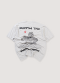 Hellstar Path to Paradise Tee Shirt Vintage White (Pre-Owned) with distressed printed black graphic logo text and a graphic of an angel, back view Hellstar Path to Paradise Tee Stone (Pre-Owned) - Image 2 | Authenticated at Pieces Los Angeles