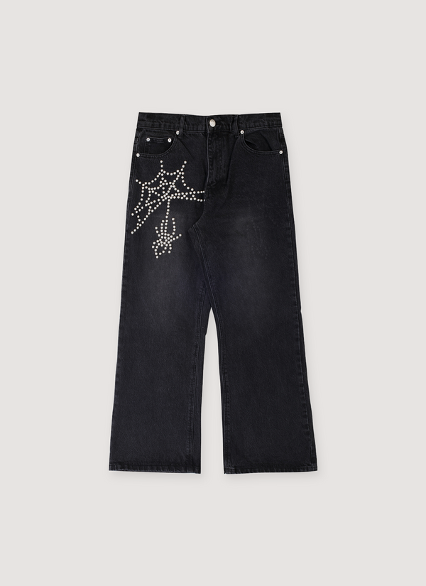 Boredom Kills Spider Pearl Denim Black Studded Unplug Tee Vintage Grey - Authenticated Jeans | Pieces Los Angeles