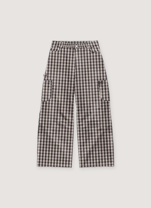 GV Gallery Plaid Cargo Pants Tan Black checkered, front view Plaid Cargo Pants Tan Black - Authenticated Trousers | Pieces Los Angeles