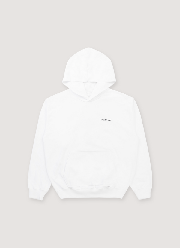 Helmut Lang Plastic Sweatshirt White Hoodie with white HL logo front, ribbed hem and cuff, front pocket, front view Plastic Sweatshirt White - Authenticated Sweatshirts | Pieces Los Angeles