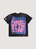 Hellstar Powered By The Star Tee Shirt Shirt Vintage Black Blue Pink with custom milled fleece, vintage wash, potassium sprayed, printed graphics, oversized fit, back view Hellstar Powered By The Star Tee Vintage Black - Image 2 | Authenticated at Pieces Los Angeles