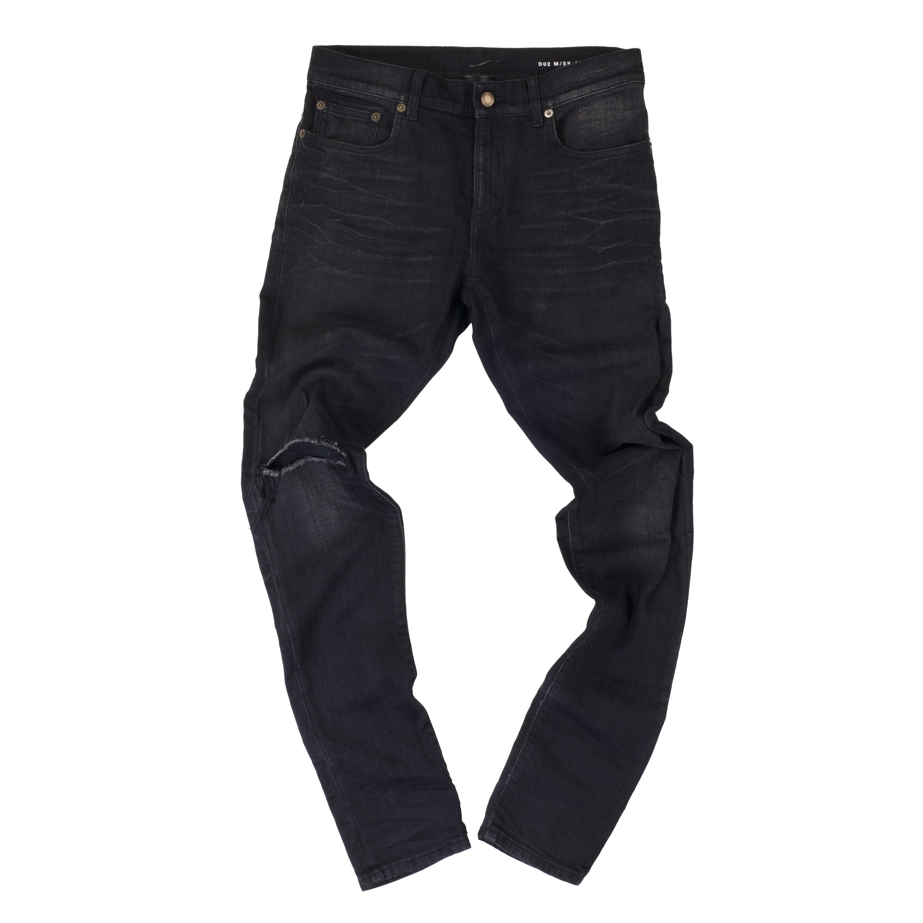 SAINT LAURENT スキニーデニム D02 M/SK-LW Saint Laurent DO2 M/SK-LW Distressed Jeans Washed Black (Pre