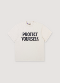 Gallery Dept. Protect Your Neck Tee Shirt Vintage White with faded black text, front view Gallery Dept. Protect Your Neck Tee Vintage White - Image 1 | Authenticated at Pieces Los Angeles