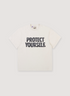 Gallery Dept. Protect Your Neck Tee Shirt Vintage White with faded black text, front view