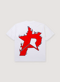 Pieces P Star Flame Tee shirt Off White Scarlet big red logo back view Pieces P Star Flame Tee Off White Scarlet - Image 1 | Authenticated at Pieces Los Angeles
