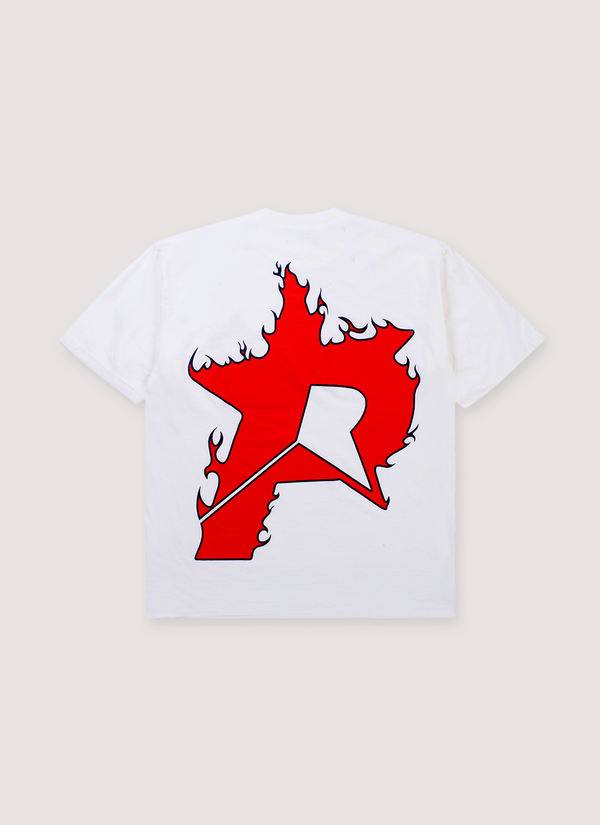 Pieces P Star Flame Tee shirt Off White Scarlet big red logo back view P Star Flame Tee Off White Scarlet - Authenticated T-shirts | Pieces Los Angeles