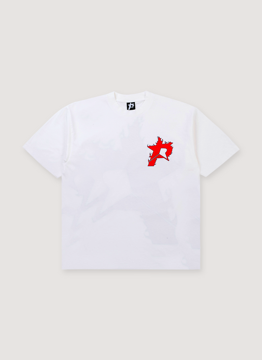 Pieces P Star Flame Tee Off White Scarlet