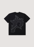 Pieces P Star Flame Tee shirt Tonal Black V2 back view with big flaming black star logo Pieces P Star Flame Tee Tonal Black V2 - Image 1 | Authenticated at Pieces Los Angeles
