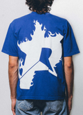 man wearing the Pieces P Star Flame Tee shirt Dodger Blue with a star logo facing away from the camera Pieces P Star Flame Tee Dodger Blue - Image 4 | Authenticated at Pieces Los Angeles