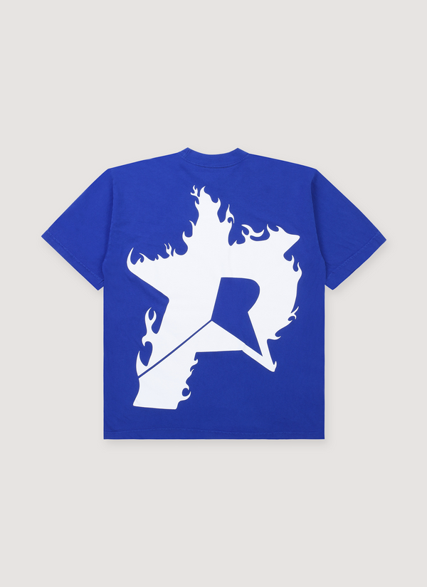 Pieces P Star Flame Tee shirt Dodger Blue back view with big white star logo P Star Flame Tee Dodger Blue - Authenticated T-shirts | Pieces Los Angeles