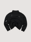 Chrome Hearts Cross Patch Quarter Zip Black (Pre-Owned), geniune lamb and calf leather cross patches, ribbed cuff and hem, back view Chrome Hearts Cross Patch Quarter Zip Black (Pre-Owned) - Image 2 | Authenticated at Pieces Los Angeles