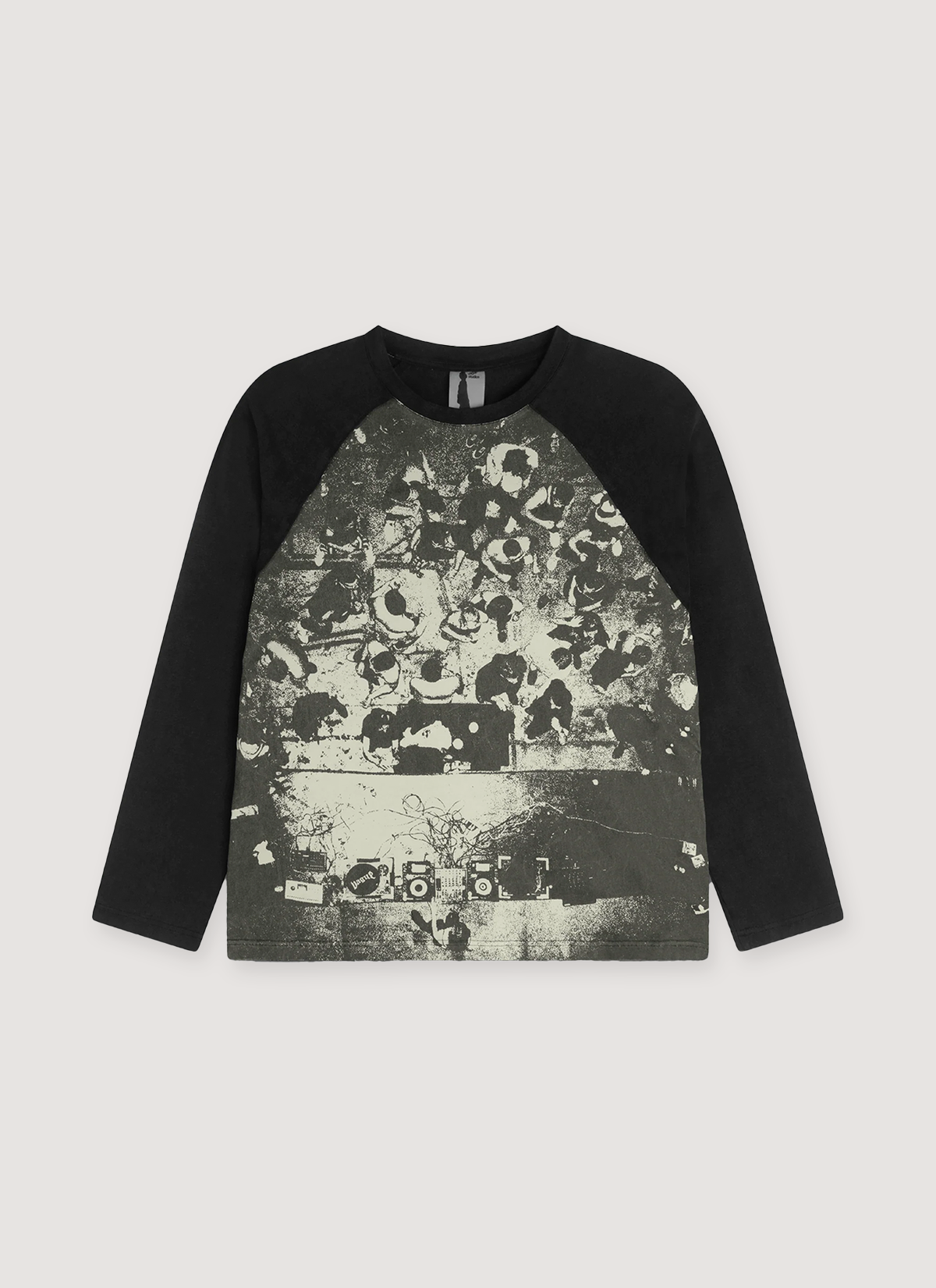 Vague Studios After Raglan Black longsleeve shirt front view with vintage design