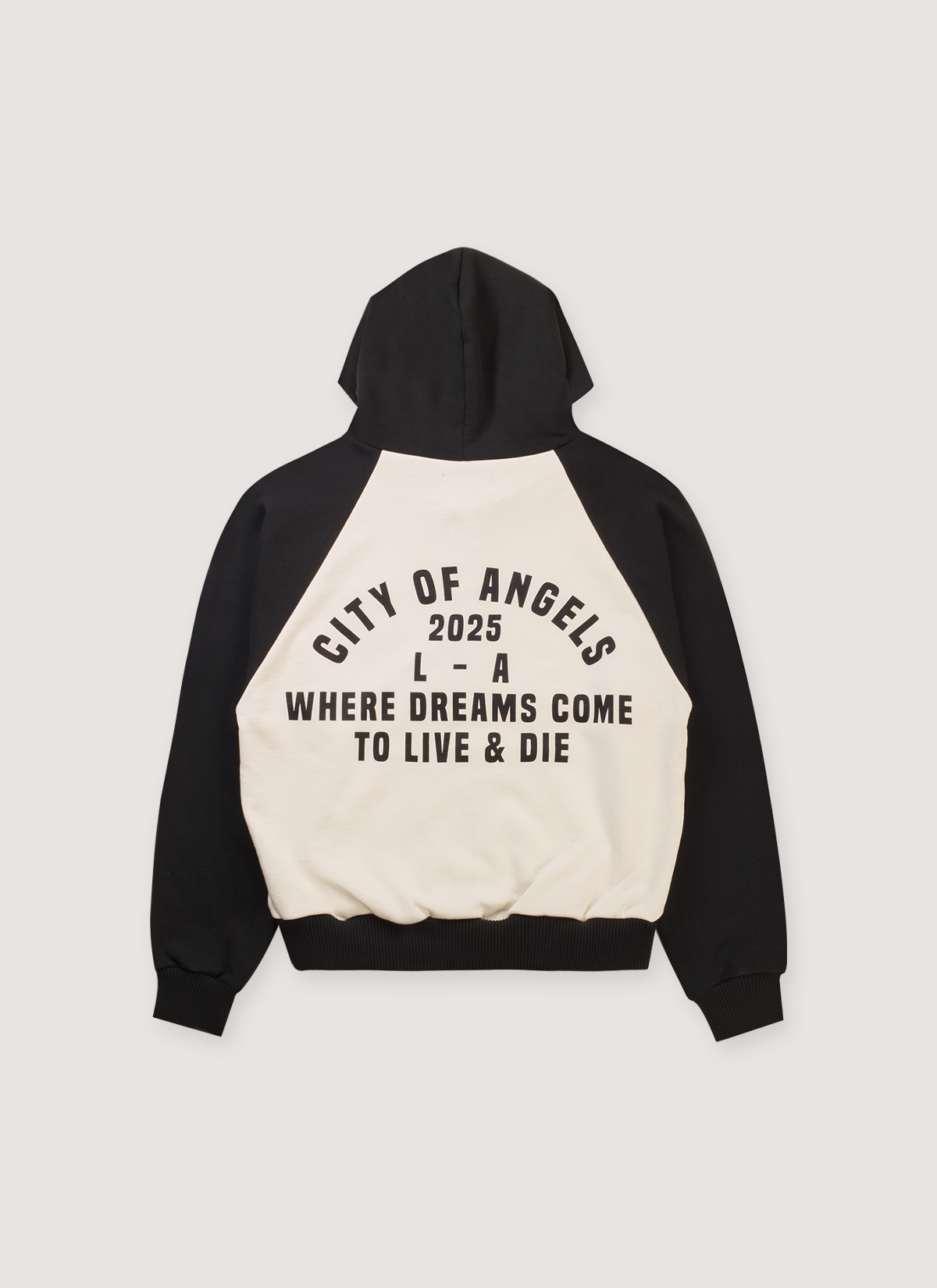 Pieces City of Angels Raglan Zip Up Sweatshirt Cream Black Pieces City of Angels Raglan Zip Up Sweatshirt Cream Black - Image 2 | Authenticated at Pieces Los Angeles