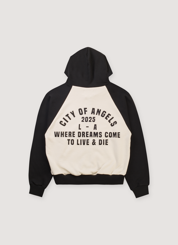 Pieces City of Angels Raglan Zip Up Sweatshirt Cream Black alternate view - Shop at Pieces Los Angeles