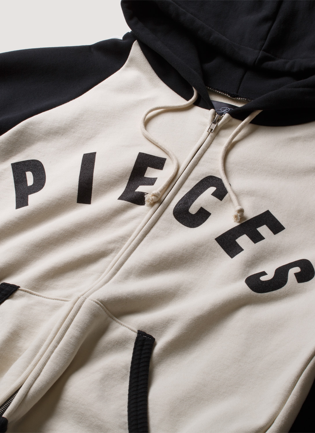 Pieces City of Angels Raglan Zip Up Sweatshirt Cream Black Pieces City of Angels Raglan Zip Up Sweatshirt Cream Black - Image 3 | Authenticated at Pieces Los Angeles