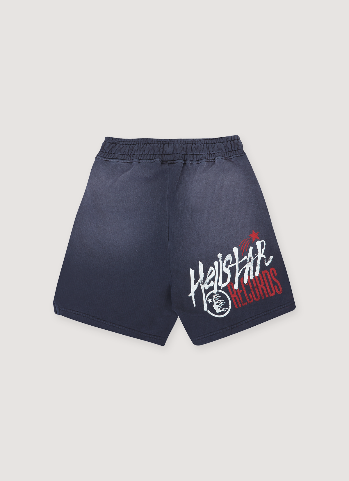 Hellstar Records Sweatshorts Vintage Black with red and white text, back view Hellstar Records Sweatshorts Vintage Black - Image 2 | Authenticated at Pieces Los Angeles