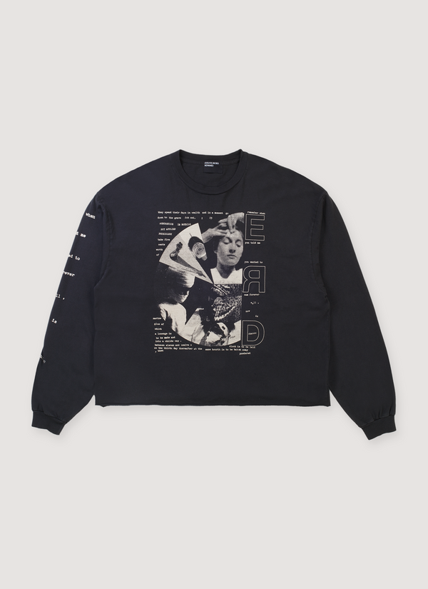 Enfants Riches Déprimés Remember When Longsleeve Faded Black with graphic of a lady on the front, and text on the sleeve, front view Remember When Longsleeve Faded Black - Authenticated Longsleeves | Pieces Los Angeles