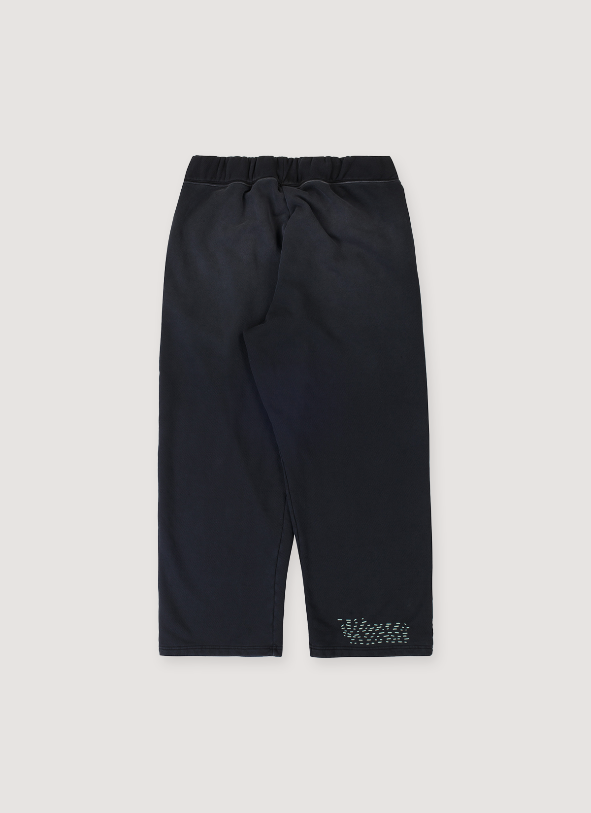 Pieces Repair Pleated Sweatpants Vintage Black with Japanese style repair stitch work, back view