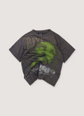 Saint Michael BerBerJin Revenge Tee Shirt Vintage Black (Pre-Owned) vintag ewshed with printed logos, glitter decal text, distressed detailings, front view Saint Michael BerBerJin Revenge Tee Vintage Black (Pre-Owned) - Image 1 | Authenticated at Pieces Los Angeles
