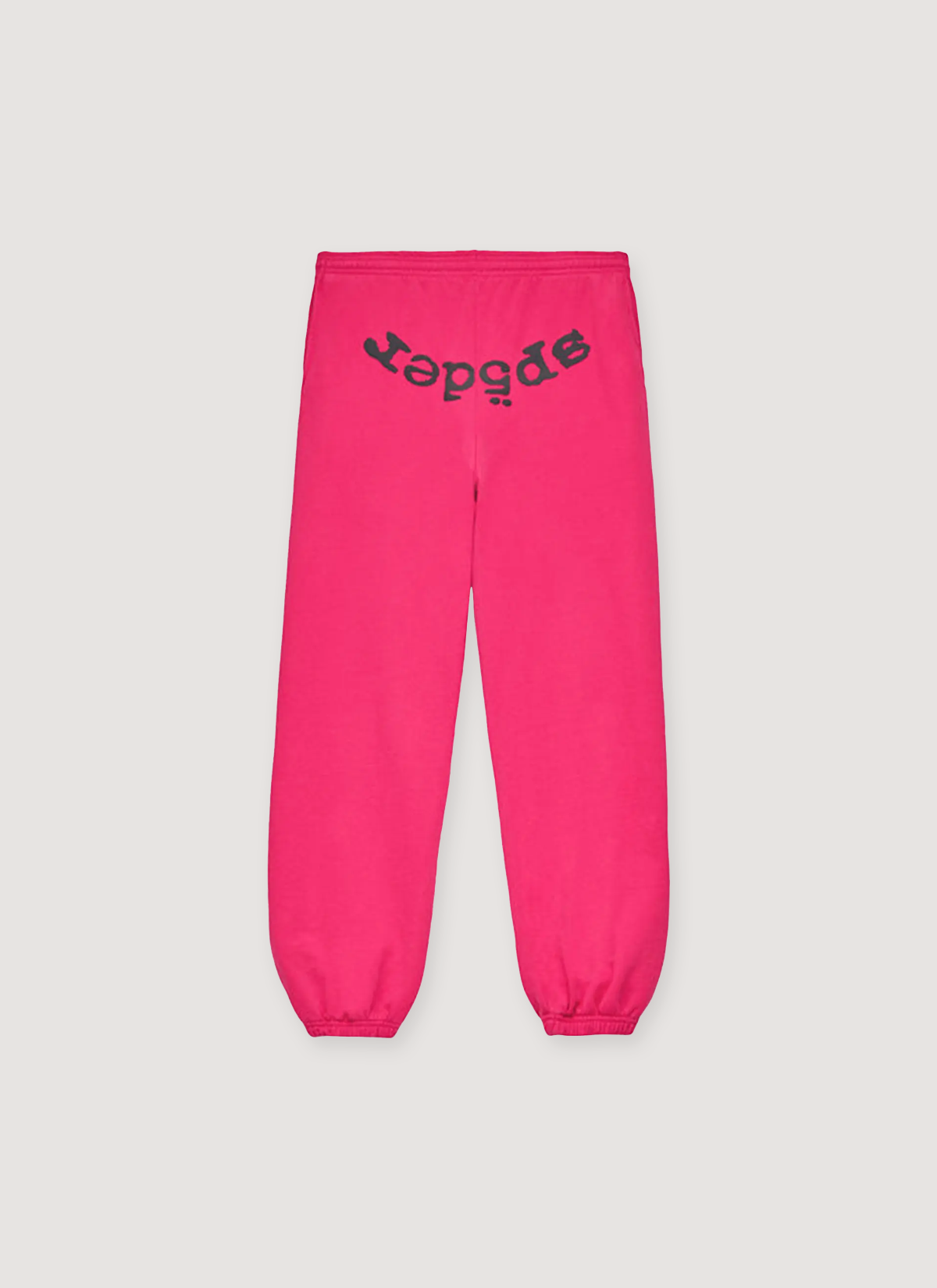 Sp5der Worldwide Legacy Sweatpants Pink Black cuffed with front rise text logo