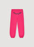 Sp5der Worldwide Legacy Sweatpants Pink Black cuffed with front rise text logo
