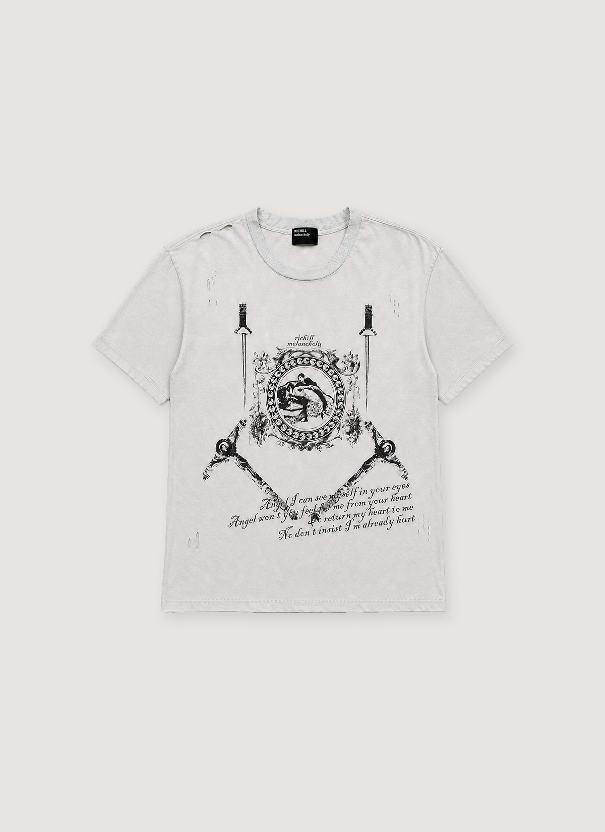RIchill Melancholy Dagger Frame Distressed Tee Off White RIchill Melancholy Dagger Frame Distressed Tee Off White - Image 1 | Authenticated at Pieces Los Angeles