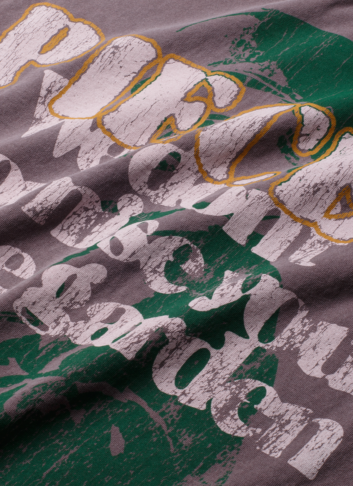 Pieces Rose Garden Tee Shirt Vintage Brown Stone with graphic of green soldier with white text, back view, close up