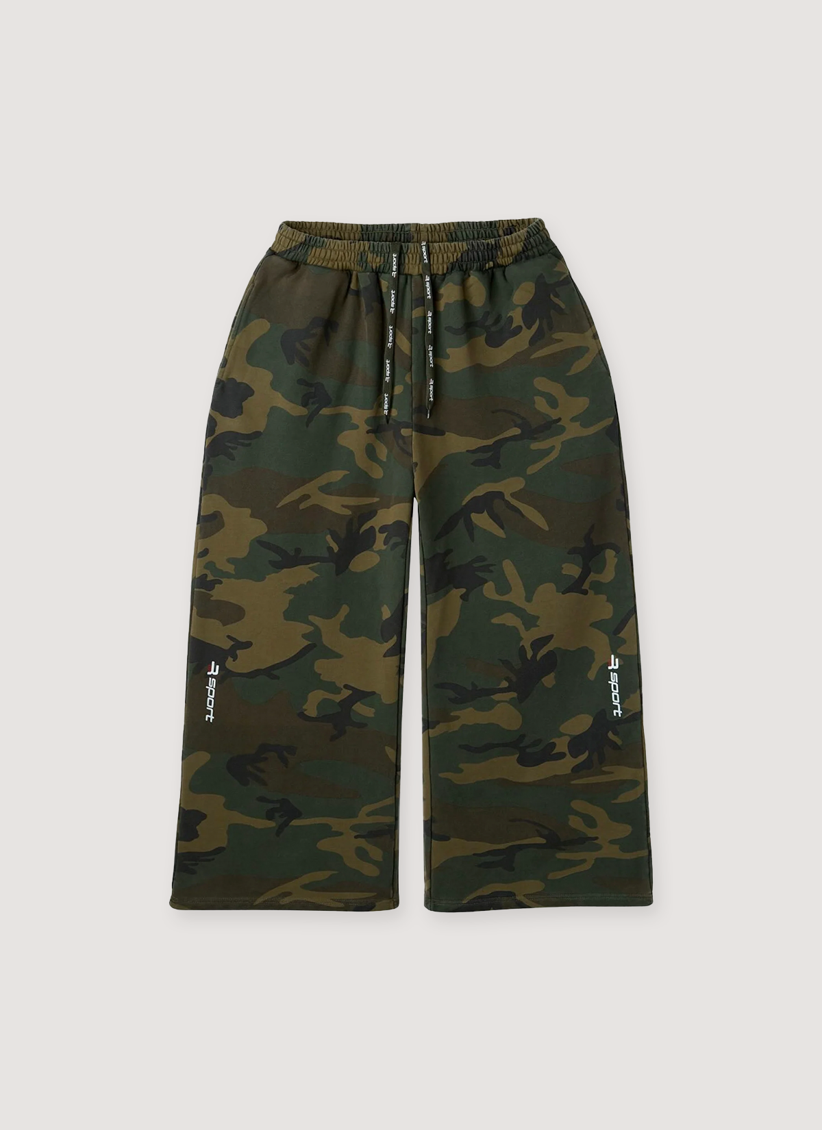 GV Gallery R Sport Sweatpants Camo Camouflage with French terry cotton, vintage washed camo fabric, elasticated waist with drawstring, printed logos, wide leg cut, front view