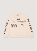 Hellstar Scoreboard Longsleeve Off White thermal cream with text on the sleeves and a black scoreboard in the middle, front view Hellstar Scoreboard Longsleeve Off White - Image 1 | Authenticated at Pieces Los Angeles