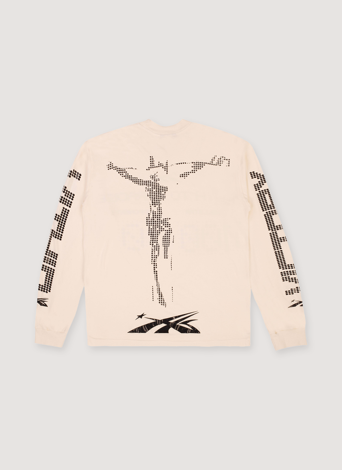 Hellstar Scoreboard Longsleeve Off White thermal cream with crucifix graphic, back view Hellstar Scoreboard Longsleeve Off White - Image 2 | Authenticated at Pieces Los Angeles