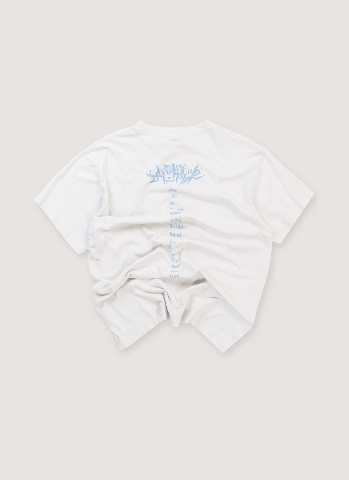 Saint Michael Evangelion Shinji Tee Shirt Vintage White (Pre-Owned), vintage wash, printed and faded logos, distressed detailings, back view