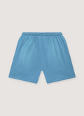 Hellstar Flame Shorts Baby Blue Black with custom milled fleece, elasticized waist, adjustable drawstring, potassium sprayed, back view Hellstar Flame Shorts Baby Blue Black - Image 2 | Authenticated at Pieces Los Angeles