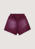 Hellstar Flame Shorts Burgundy White with custom milled fleece, elasticized waist, adjustable drawstring, potassium sprayed, back view Hellstar Flame Shorts Burgundy White - Image 2 | Authenticated at Pieces Los Angeles