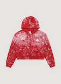 Vertabrae Silo Sketch Sweatshirt Red Hoodie with printed all over pattern, embroidered logo, vintage wash and fade, distressed details, heavyweight zipped closure, robber cuff and waist, front view Vertabrae Silo Sketch Sweatshirt Red - Image 1 | Authenticated at Pieces Los Angeles