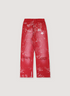 Vertabrae Silo Sketch Sweatpants Red with printed all over pattern, emboidered logo, vintage wash and fade, distressed details, elasticated waistband with drawstring, wide leg fit, front view