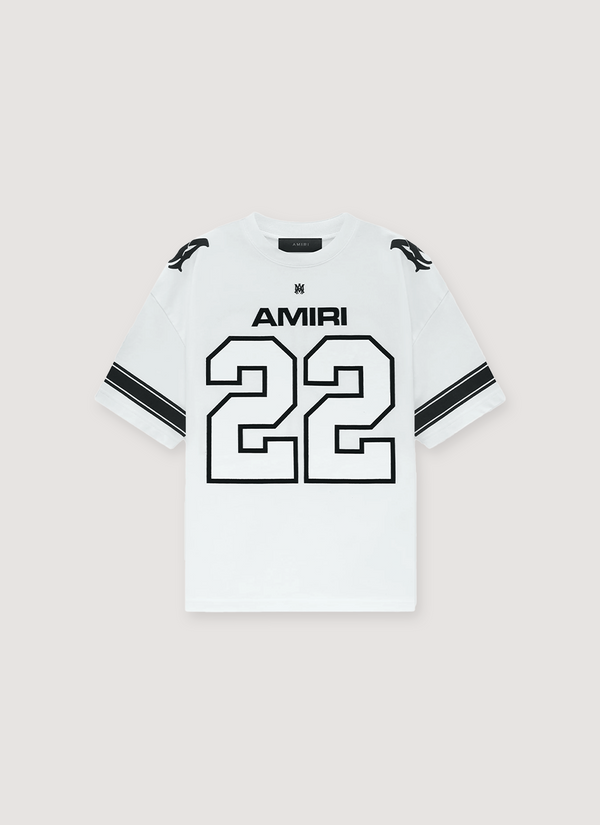 Amiri 22 Skater Tee white jersey style tee front side with the number 22 22 Skater Tee White - Authenticated T-shirts | Pieces Los Angeles