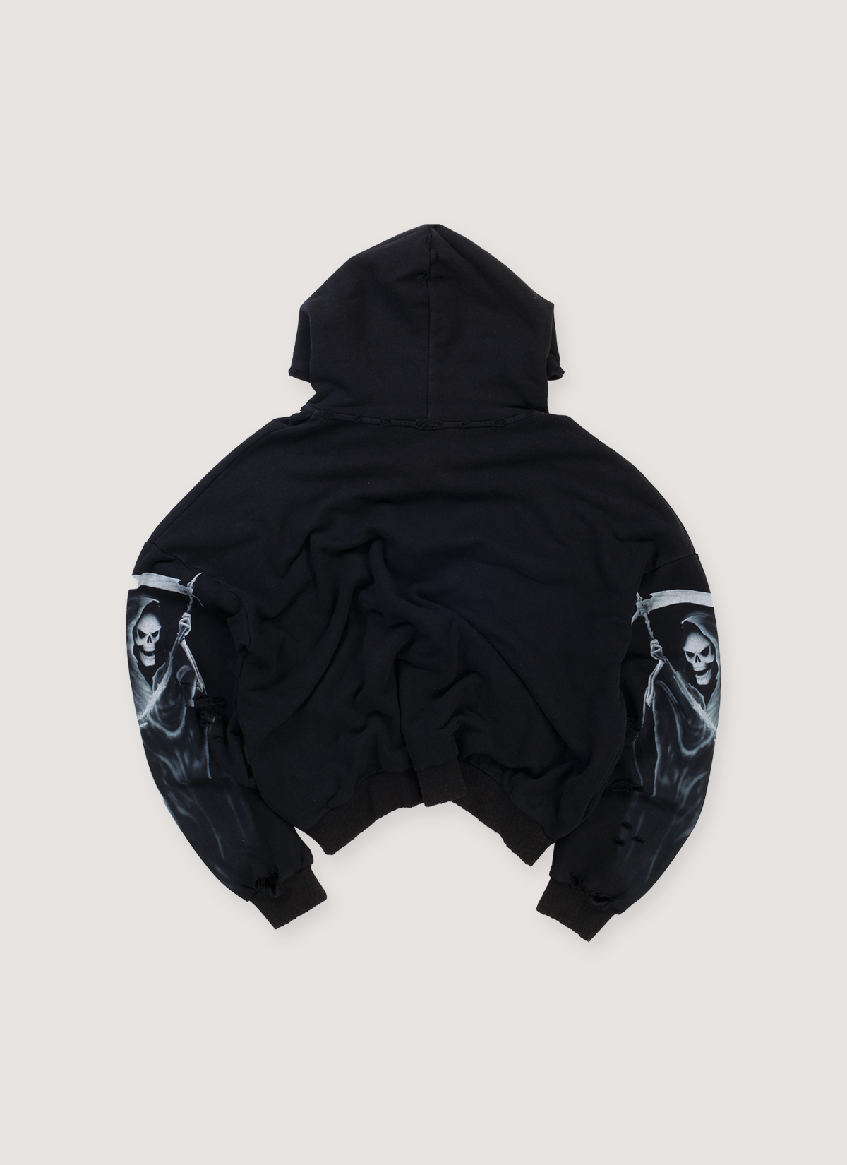 Haunted Starbucks Evil Skeleton Zip Up Sweatshirt Hoodie (Pre-Owned) French terry cotton, printed logos, distressed details, back view Haunted Starbucks Evil Skeleton Zip Up Sweatshirt (Pre-Owned) - Image 2 | Authenticated at Pieces Los Angeles