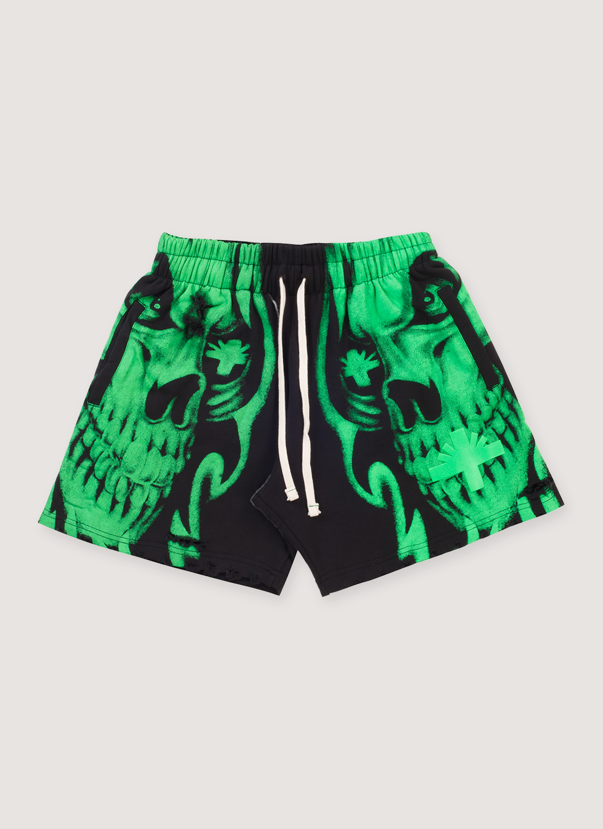Vertabrae Skull Face Shorts Black Green
