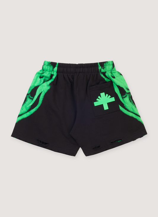 Vertabrae Skull Face Shorts Black Green
