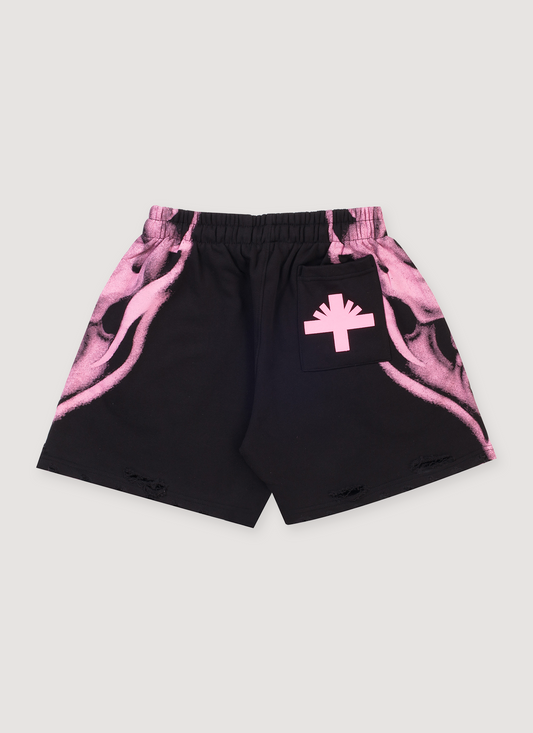 Vertabrae Skull Face Shorts Black Pink