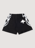 Vertabrae Skull Face Shorts Black White with a back pocket with the brand logo, back view Vertabrae Skull Face Shorts Black White - Image 2 | Authenticated at Pieces Los Angeles