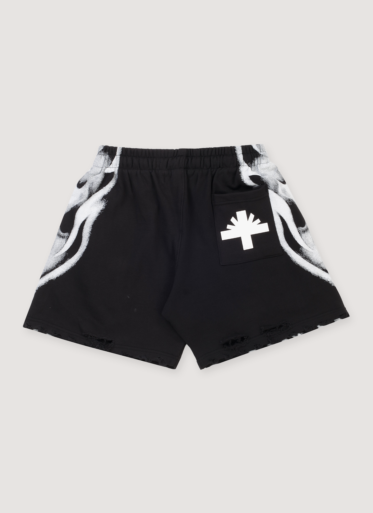 Vertabrae Skull Face Shorts Black White with a back pocket with the brand logo, back view