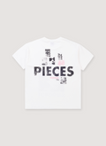 Pieces 90401 Tee Vintage White back view with big PIECES text across the middle surrounded by faded square graphics Pieces 90401 Tee Vintage White - Image 2 | Authenticated at Pieces Los Angeles