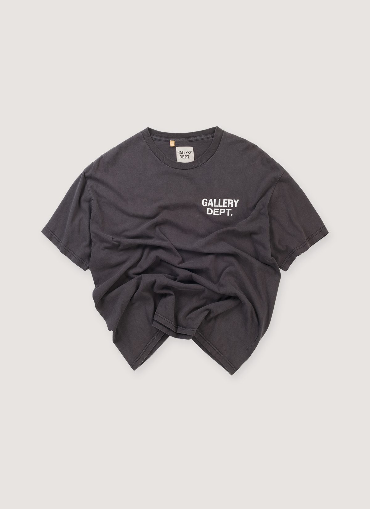 Gallery Dept. Souvenir Tee Shirt Brown (Pre-Owned), boxy with black printed logos, front view Gallery Dept. Souvenir Tee Brown (Pre-Owned) - Image 1 | Authenticated at Pieces Los Angeles