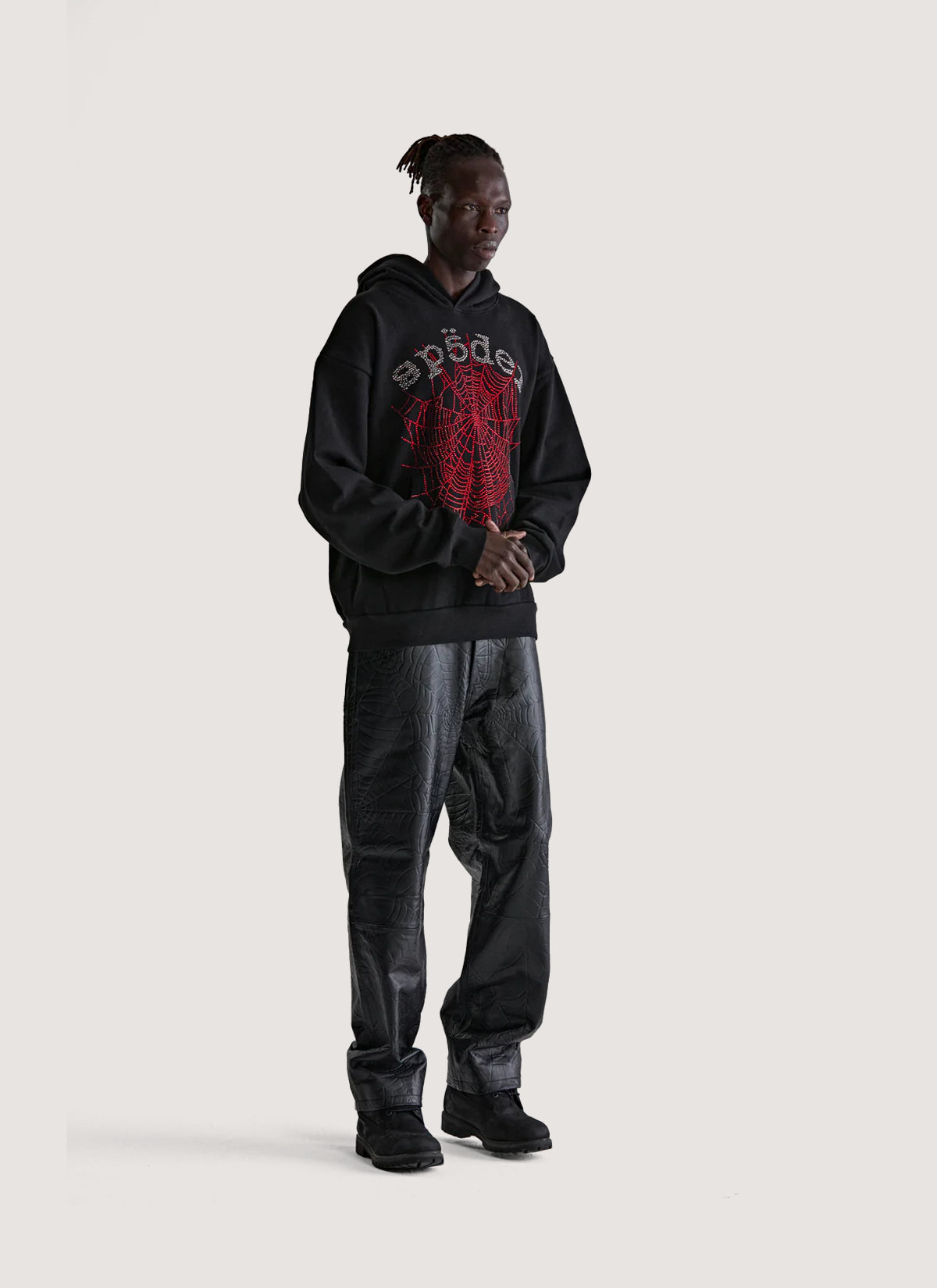 Sp5der Worldwide Rhinestone OG Web Sweatshirt Black Red