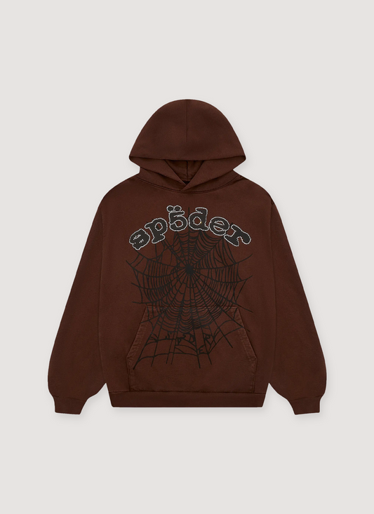 Sp5der Worldwide OG Web Rhinestone Sweatshirt Brown