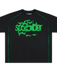 Sp5der Worldwide Contrast Stitch Slub Tee Black Green