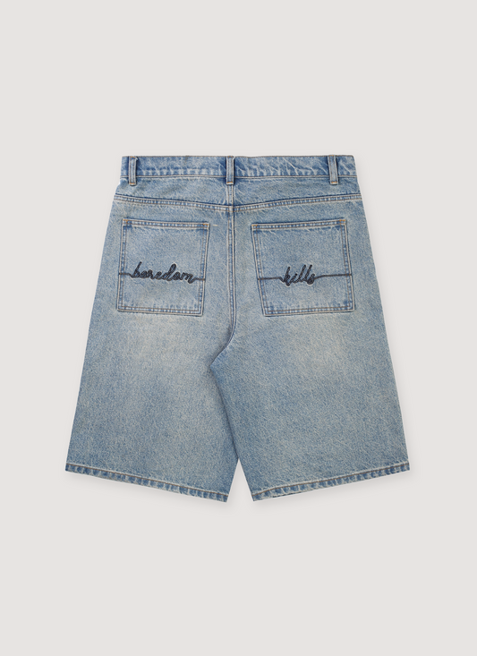 Boredom Kills BK Spider Jorts Washed Indigo